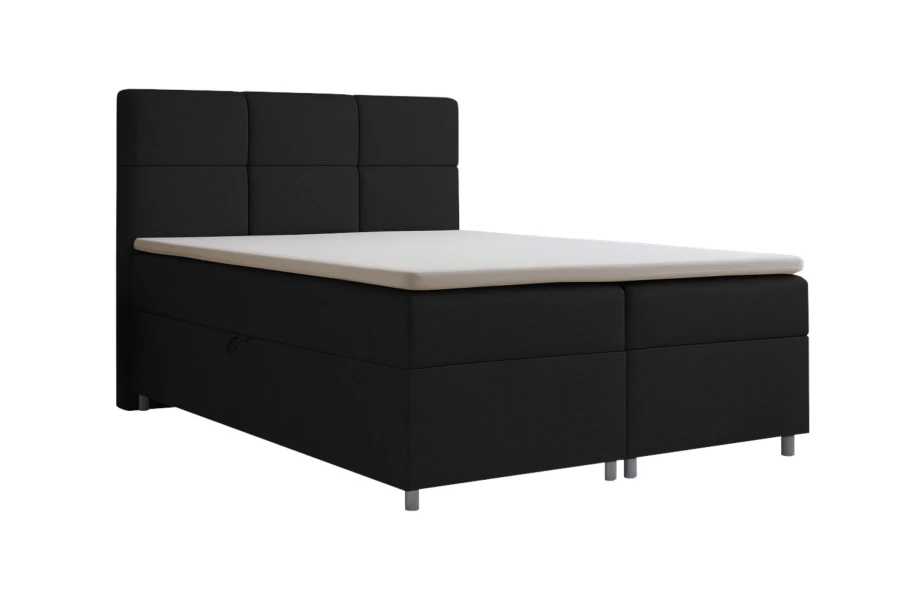 Schwarzes Boxspringbett Kronos 34 mit Topper vor weißem Hintergrund