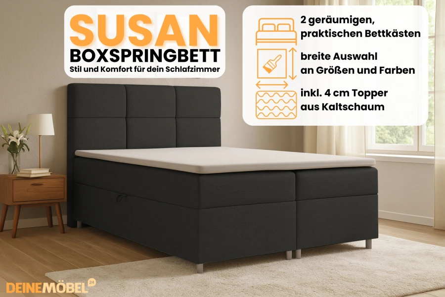Boxspringbed Susan highlights: 2 bedbakken, kleurkeuze en incl. koudschuimtopper.