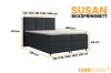 Afmetingen van het boxspringbed Susan in donkergrijs met verschillende maataanduidingen.