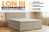 Lon III Boxspringbett in Beige mit praktischen Bettkästen und Kaltschaum-Topper von Deinemöbel24.