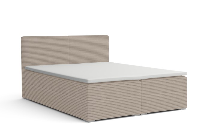 Beige Boxspringbett Lon III in Cord-Optik Poso 02 auf weißem Hintergrund.