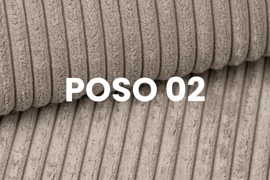 Detailaufnahme der Stoffstruktur Cord Poso 02 in Beige für Polstermöbel.