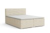 Beiges Boxspringbett mit Cord-Stoff-Bezug vor weißem Hintergrund.