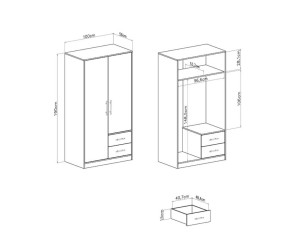 Kleiderschrank SAM SRL3 100 cm breit mit Spiegel in Cashmere 2-türig