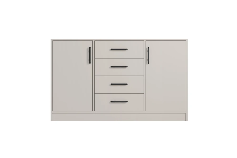 Elegantes Sideboard in Beige mit zwei Türen und vier Schubladen für viel Stauraum.