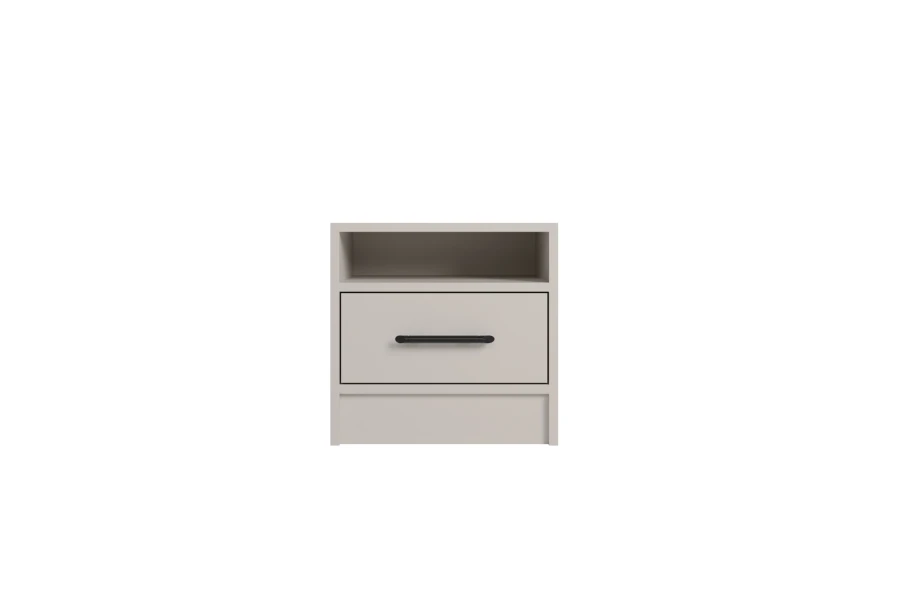 Schlichter beiger Nachtschrank mit Schublade und Ablagefach