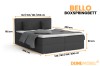 Dimensions for the Bello box spring bed in various sizes from 140 to 200 cm.
