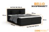 Black Bello boxspring bed with detailed dimensions for various widths and heights.