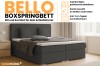 Bello boxspring in grijs: productafbeelding met details over opbergboxen en koudschuim-topper.