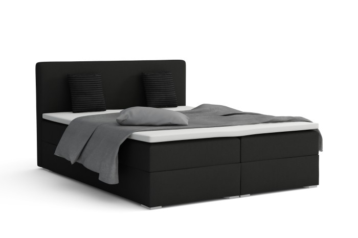 Modernes Bello Boxspringbett in Schwarz inklusive Kopfteil und passenden Kissen.
