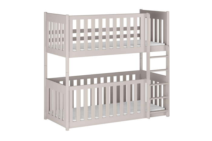 Grijs kinder-stapelbed met hoge uitvalbeveiliging rondom voor maximale veiligheid in de kinderkamer.