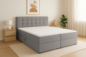 FLORIDA Boxspringbett mit Bettkasten 200x200 Stoff Hellgrau H3 Deine Möbel