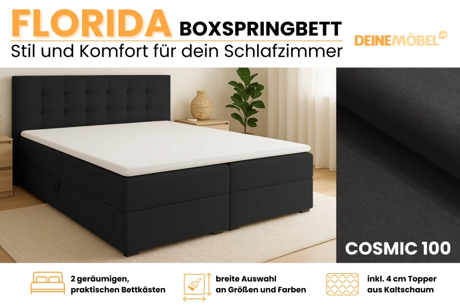 Florida Boxspringbett in Schwarz Cosmic 100 mit Produktvorteilen.