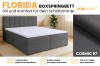 Infografik zum Boxspringbett Florida mit Bettkasten, Topper und Farbauswahl.