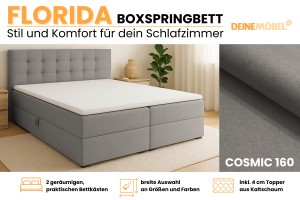 FLORIDA 180x200 Stoff Cosmic 160 Hellgrau Boxspringbett mit Bettkasten Deine Möbel