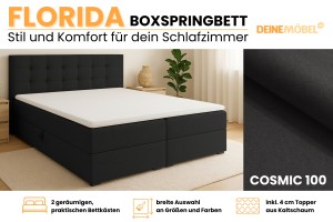 FLORIDA 140x200 Stoff Cosmic 100 Schwarz Boxspringbett mit Bettkasten Deine Möbel