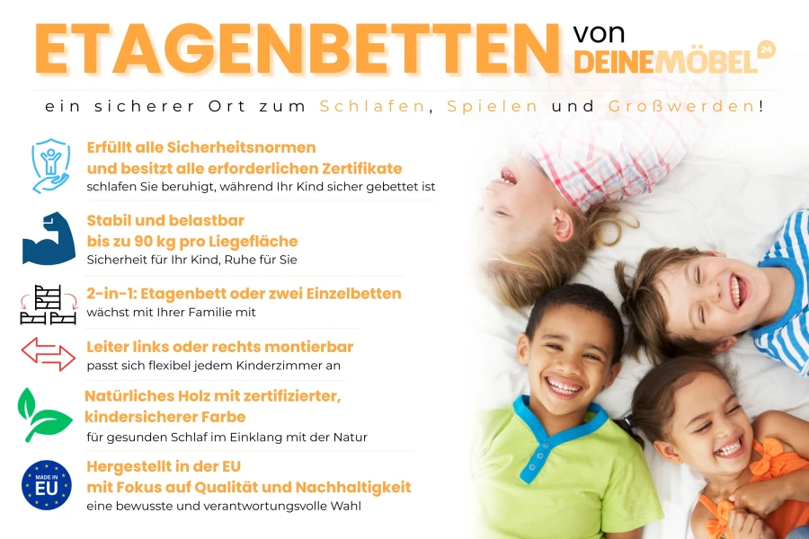 Vorteile von Etagenbetten für Kinder wie Sicherheit und Stabilität.