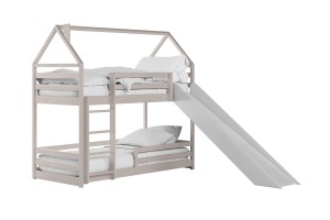 FUN Etagenbett 90x200 cm Hausbett Bodenbett für 2 Kinder mit Rutsche, Leiter und Lattenrost Deine Möbel