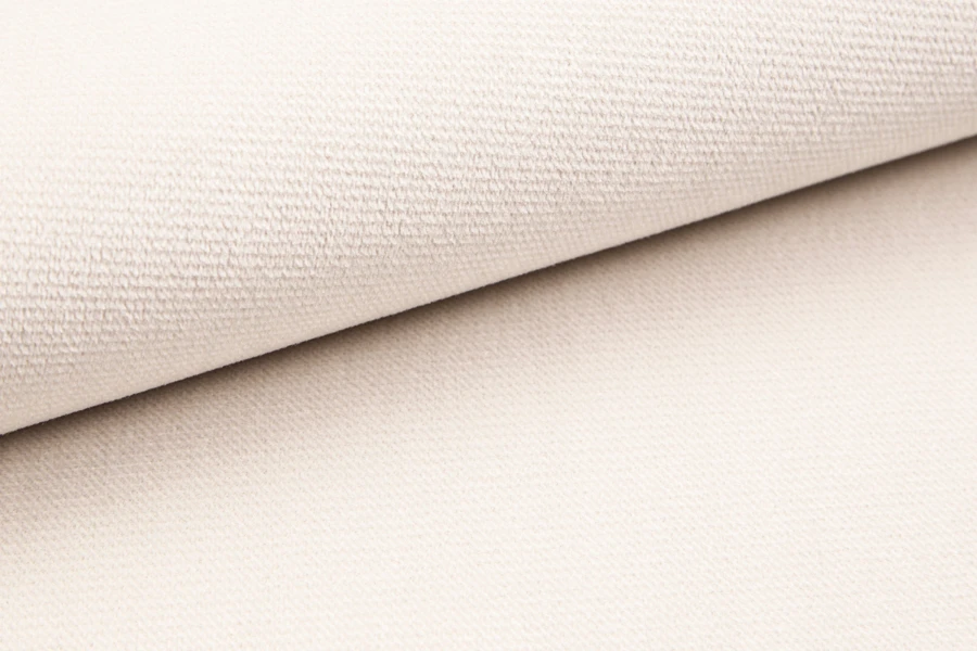 Feines Stoffmuster in Beige, Detailaufnahme der Webstruktur für Polstermöbel.