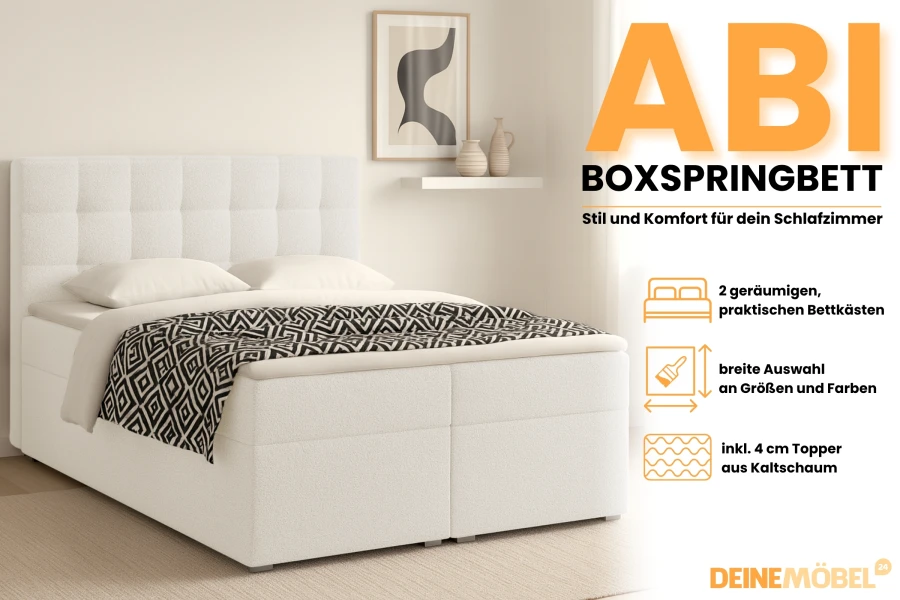 Wit ABI boxspringbed met opbergruimte en comfortabele koudschuimtopper.