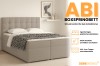 Infografik zum ABI Boxspringbett mit Details zu Bettkasten, Farbauswahl und Kaltschaum-Topper.
