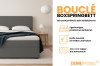 Infographic: Details over het bouclé boxspringbed met opbergruimte en koudschuimtopper.