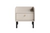 Skandinavischer Nachttisch in Beige mit goldenem Knopf und schwarzen Metallbeinen.