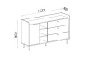 Technische Zeichnung Sideboard: 1532x902x420 mm mit Schubladen und Regalfächern.