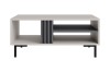 Moderner Couchtisch in Beige mit anthrazitfarbenem Fach und schwarzen Metallbeinen.