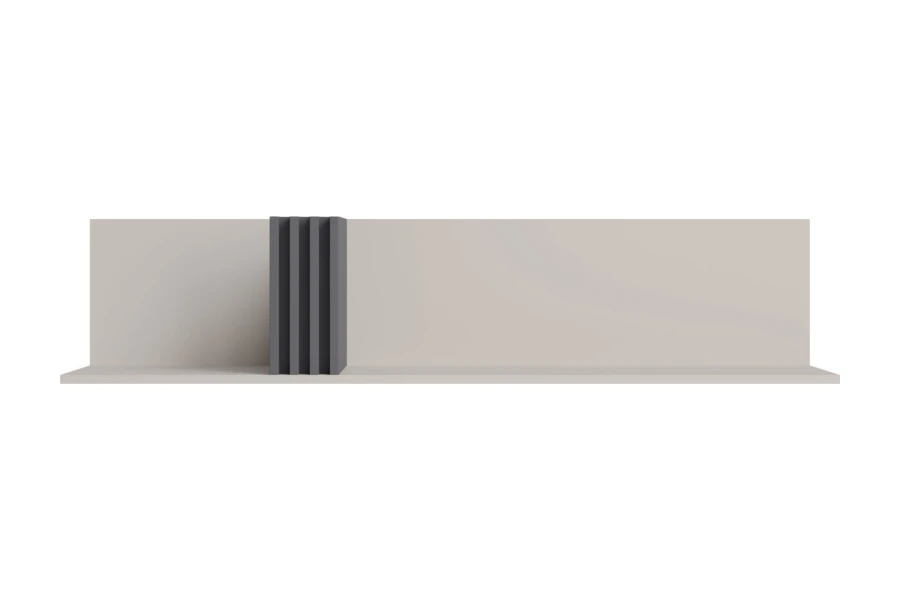 Modernes Wandregal in Beige mit grauen Lamellen-Akzenten für minimalistisches Wohndesign.
