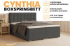 Graues Cynthia Boxspringbett mit 2 Bettkästen und 3 cm Kaltschaum-Topper für erholsamen Schlaf.