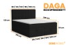 Dimensional drawing of the DAGA box spring bed with all important dimensions such as height, depth and available widths.