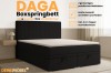 DAGA box spring bed infographic: Including cold foam topper and two practical storage boxes.