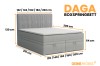 Afmetingen en overzicht van de maten voor het DAGA boxspringbed: hoogte, breedte en diepte in detail.