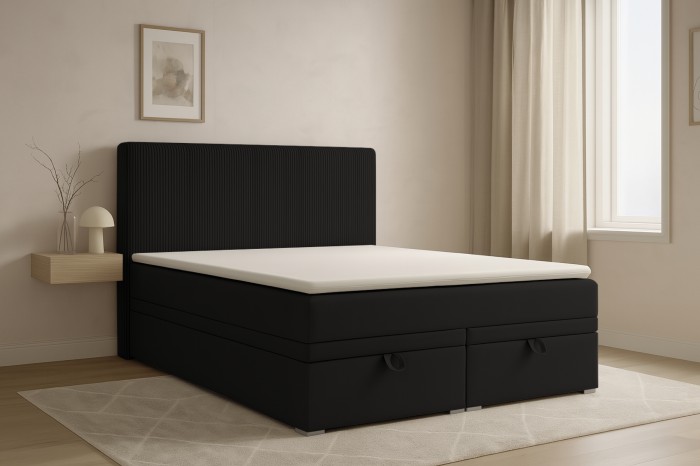 Zwart boxspringbed Daga in een lichte, modern ingerichte slaapkamer.