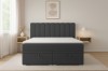 Modernes Boxspringbett in Anthrazit mit Bettkasten, Frontansicht.