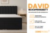 Productvoordelen van het boxspringbed David: bedbakken, kleurkeuze en koudschuimtopper.