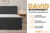 Productoverzicht boxspringbed David met 2 bedbakken en 4 cm koudschuim-topper.