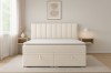Frontalansicht Boxspringbett David in Beige mit zwei ausziehbaren Bettkästen im Schlafzimmer.