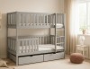 Stabiles graues Stockbett im hellen Kinderzimmer mit Leiter und zwei praktischen Bettkästen.