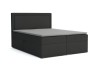 Anthrazitfarbenes Boxspringbett mit Bettkasten und grauem Topper auf weißem Hintergrund.