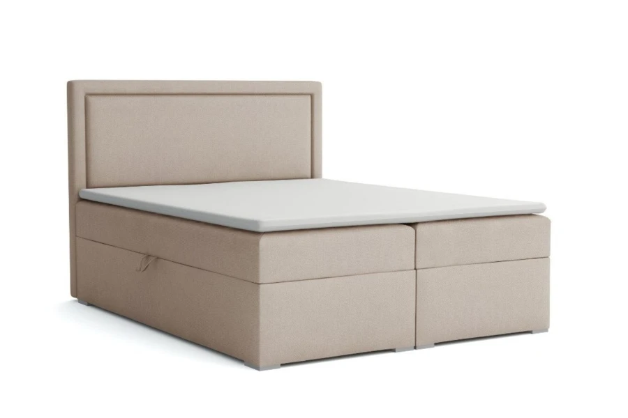 Elegantes Boxspringbett in Beige, Modell Paros 2, auf weißem Hintergrund präsentiert.