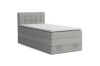 Graues Polster-Boxspringbett JUNG I mit modernem Steppmuster am Kopfteil.