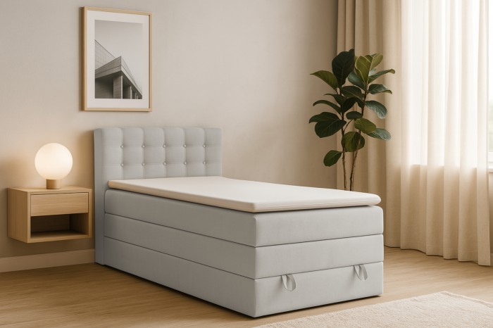 Stilvolles Jugendzimmer-Ambiente mit dem bequemen grauen Jung I Boxspringbett.