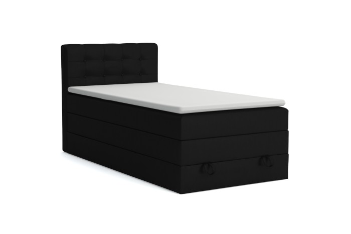 Zwart JUNG I boxspringbed eenpersoonsbed met doorgestikt hoofdbord.