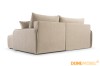 Rückansicht eines modernen beigen Ecksofas mit Stoffbezug.