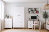 Modernes Home-Office Set in Weiß mit Kleiderschrank, Kommode und Schreibtisch im skandinavischen Stil.