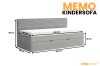 Abmessungen des Memo Kindersofas mit 90x200 cm Matratze und Bettkasten.