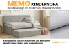 Memo Kindersofa: Stilvolles Design mit Schlaffunktion und Bettkasten in Hellgrau.