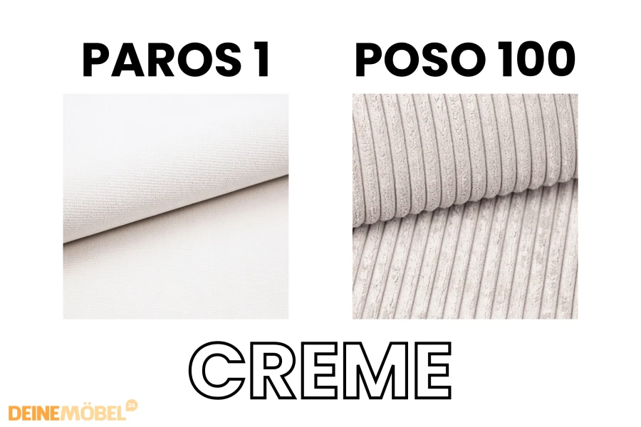 Stoffproben Paros 1 und Poso 100 in Creme für das Boxspringbett DARO.